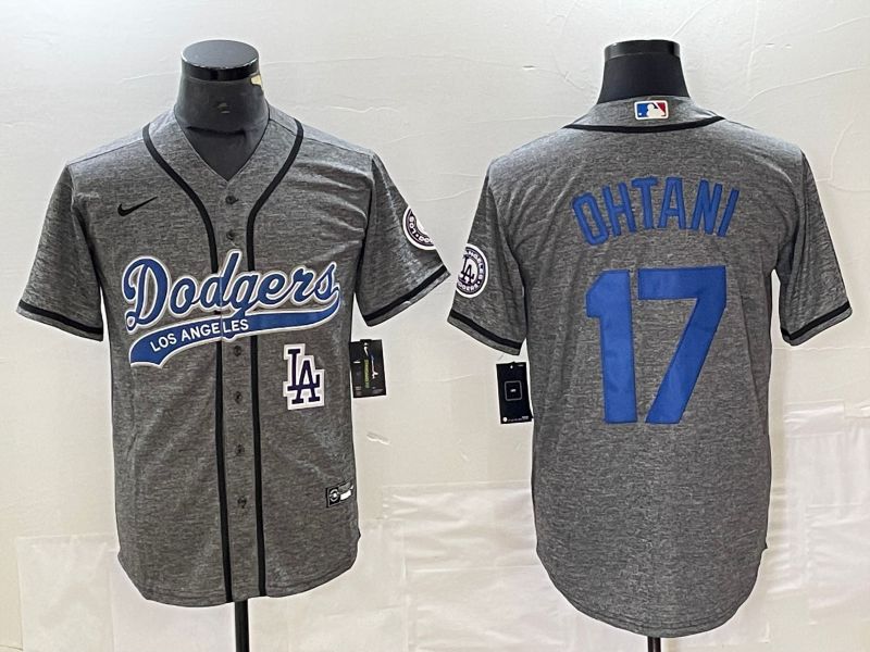 Men Los Angeles Dodgers 17 Ohtani Grey Nike Game MLB Jersey style 7